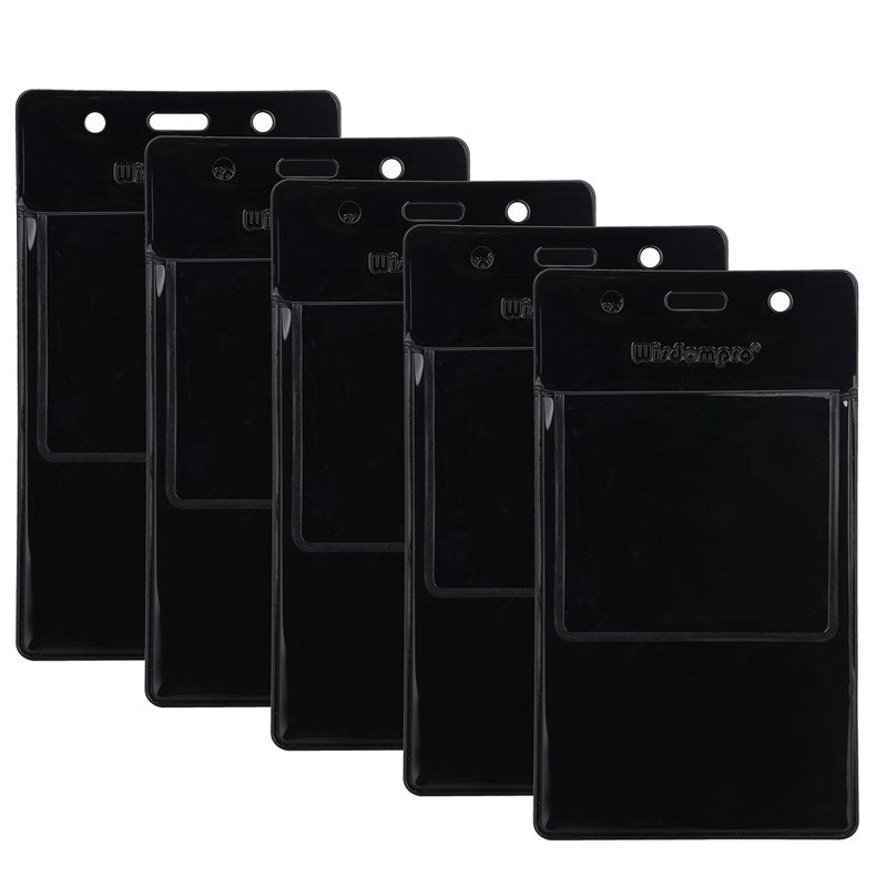 Wisdompro 5 Pack Clear Heavy Duty Pocket Protector for Shirts, Lab Coats, Pants - Multi-Purpose- Holds Pens, Pointers, Cards, and Notes. Top is Pre-Slotted for Lanyard and Has Holes for Nametag -Black - Image 2